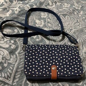 Thirty-One Navy and Cream Polka Dot Crossbody Bag